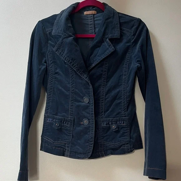 Forever 21 | Deep Blue Corduroy Velvet Blazer Jacket Medium - Picture 2 of 5